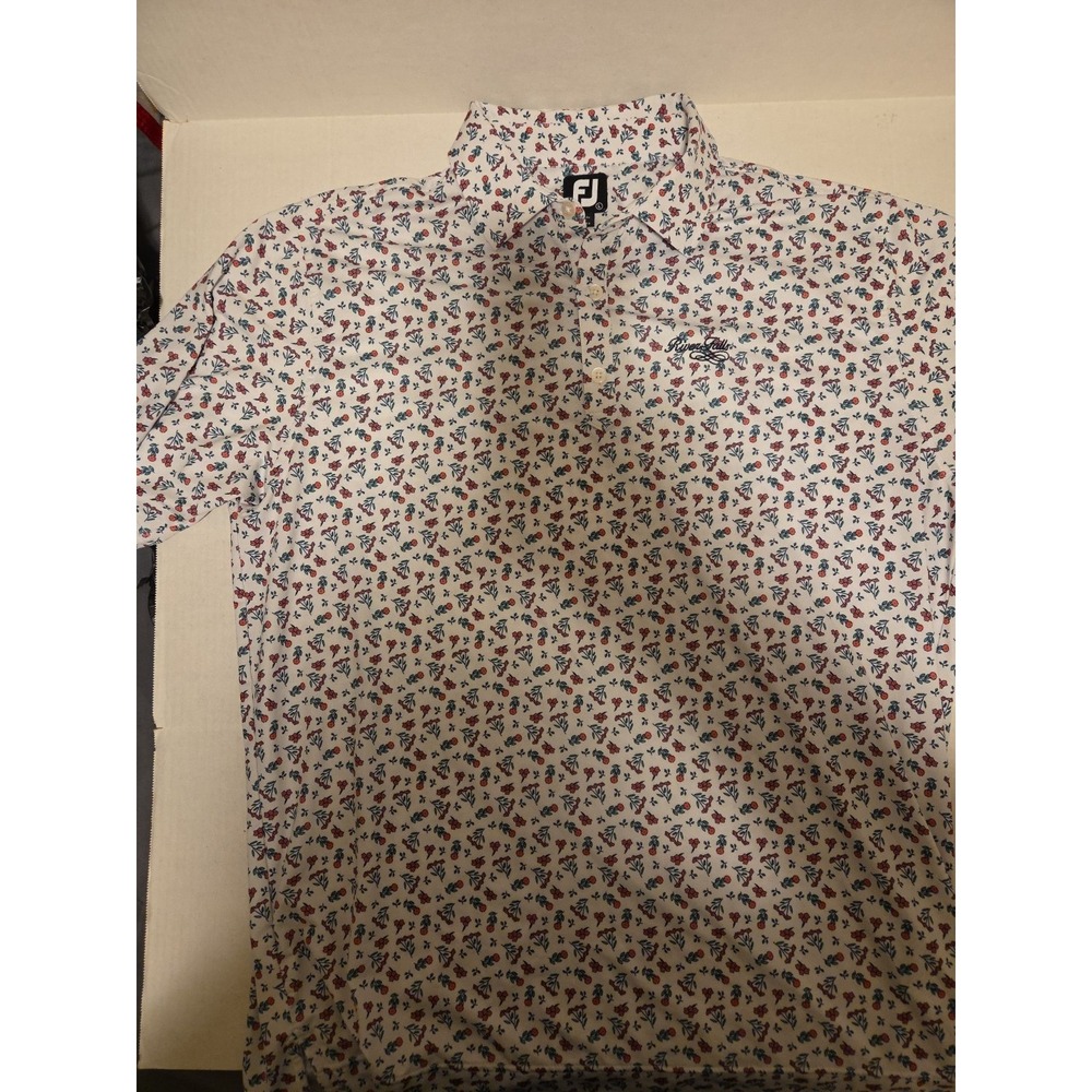 MEN'S FOOTJOY MINI FLORAL POLO, SIZE: L, COLOR: WHITE/PINK/GREEN